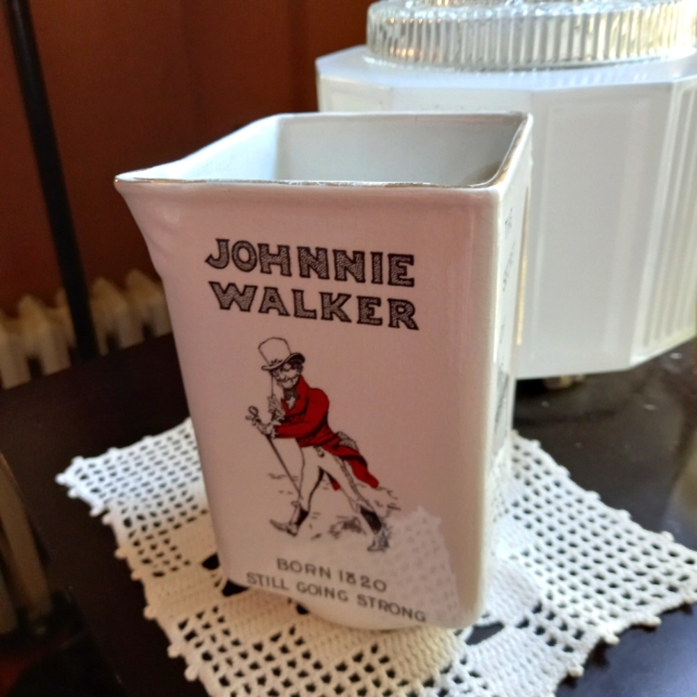 Old Rare Johnnie Walker Whisky Advertising Ceramic Water Mug Barware